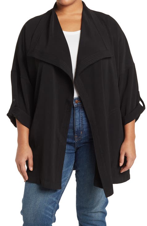 Draped Open Front Roll Sleeve Jacket (Plus)