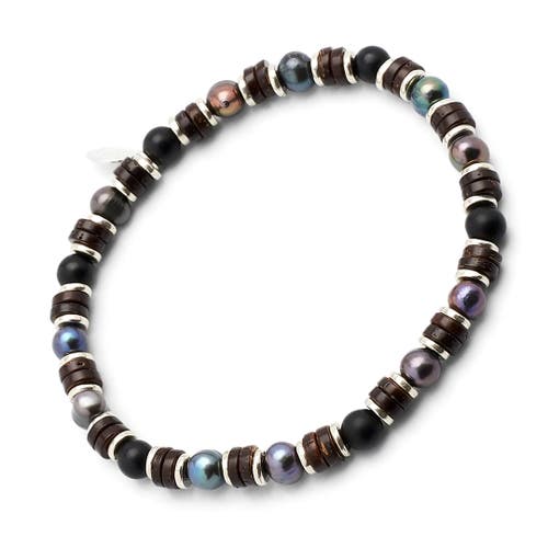 Jan Leslie Freshwater Pearl And Black Agate Beaded Bracelet With Silver Spacers In Multi