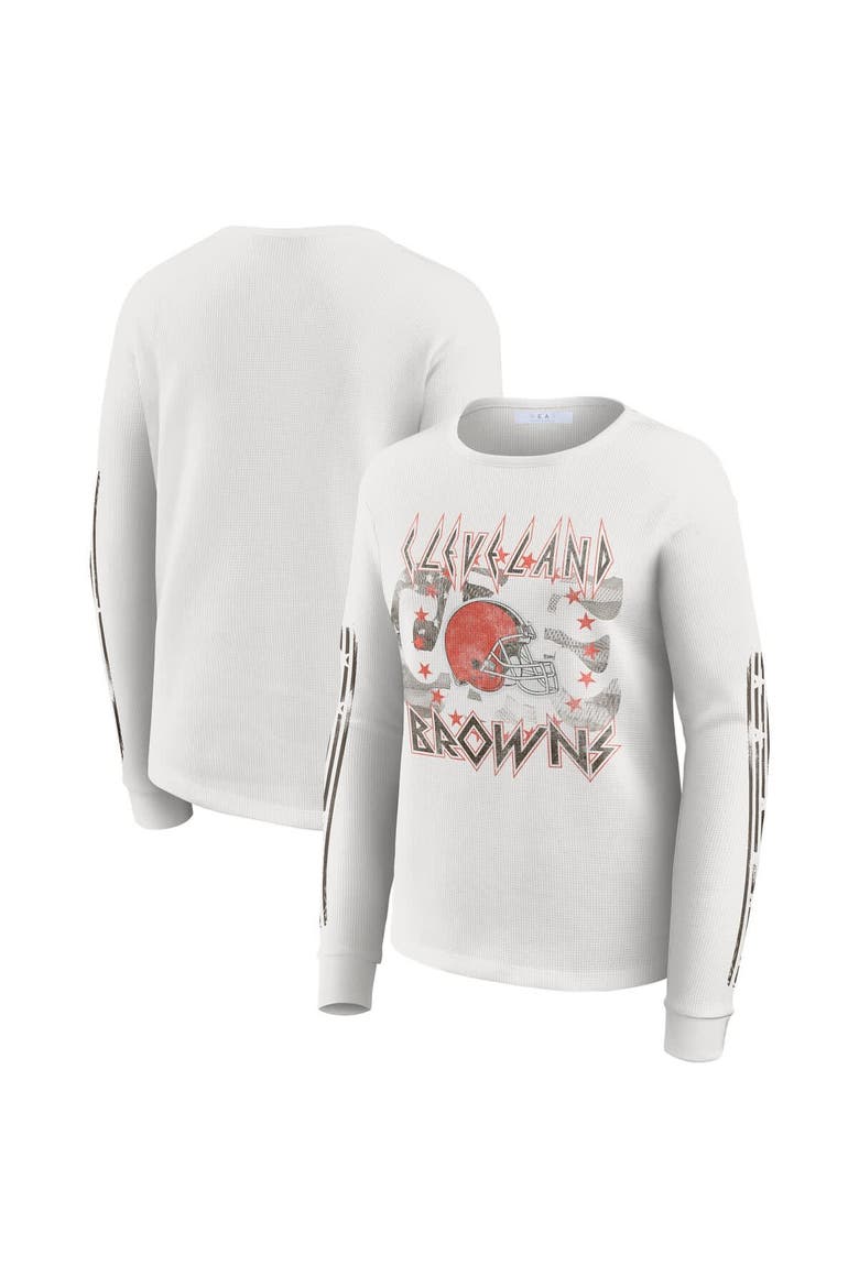 Women's WEAR by Erin Andrews  White Cleveland Browns Graphic Waffle Long-Sleeve T-Shirt, Main, color, White