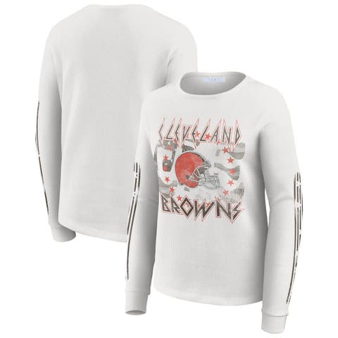 Women's WEAR by Erin Andrews  White Cleveland Browns Graphic Waffle Long-Sleeve T-Shirt