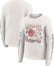 WEAR by Erin Andrews Women's WEAR by Erin Andrews White Cleveland Browns Graphic Waffle Long-Sleeve T-Shirt