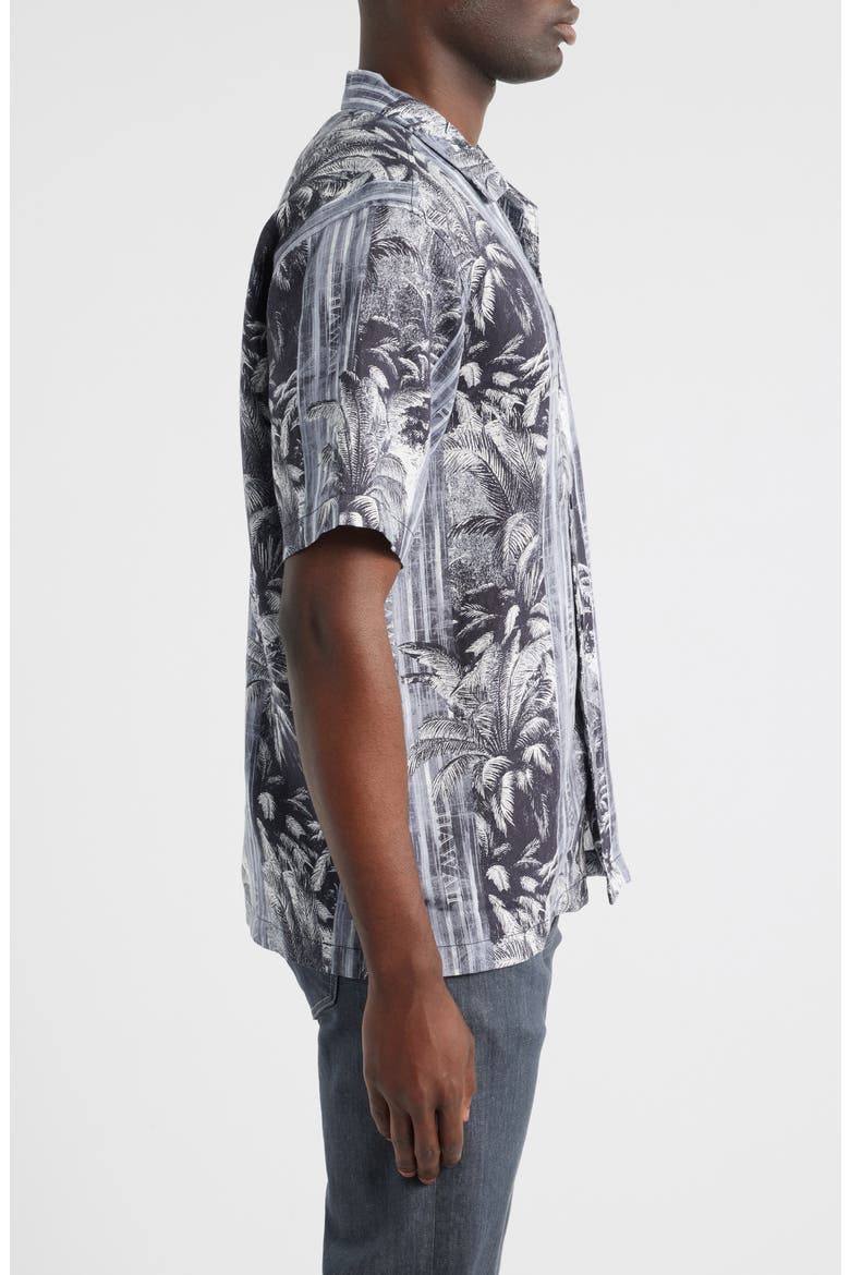 Hawaiian Nightfall Linen Camp Shirt, Alternate, color, DARK GRAVEL