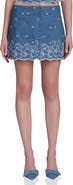 Avec Les Filles Embroidered Scallop Denim Miniskirt