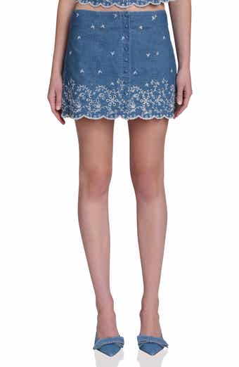 Embroidered Scallop Denim Miniskirt