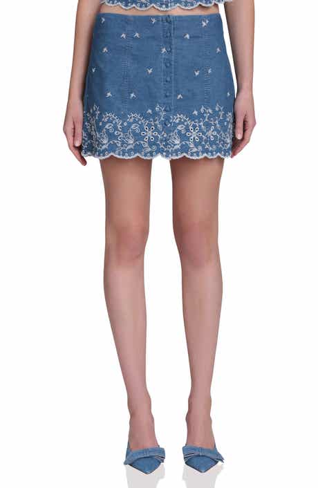 Embroidered Scallop Denim Miniskirt