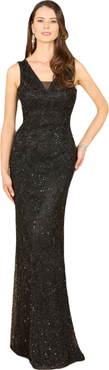 LARA New York Cowl Draped Back Beaded Dress