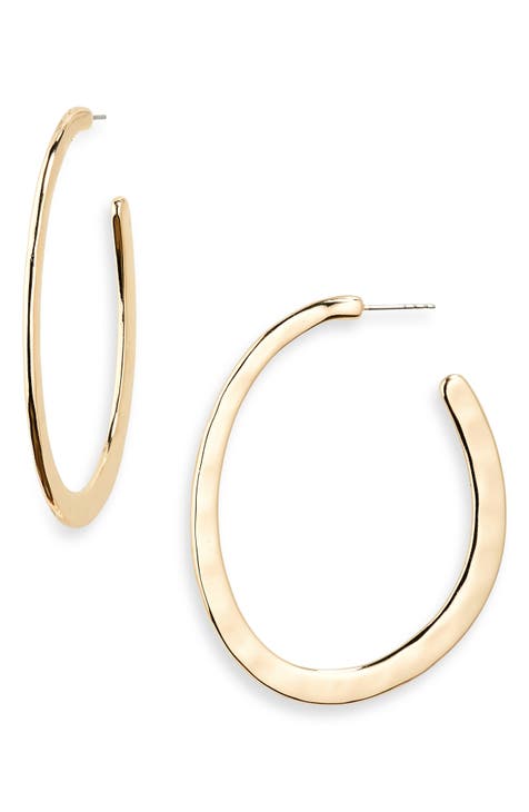 Hammered Oval Hoop Earrings