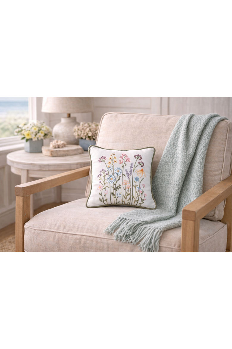 Botanical Garden Flowers Cotton Blend Mini Spring Accent Pillow 12" x 12", Alternate, color, Purple