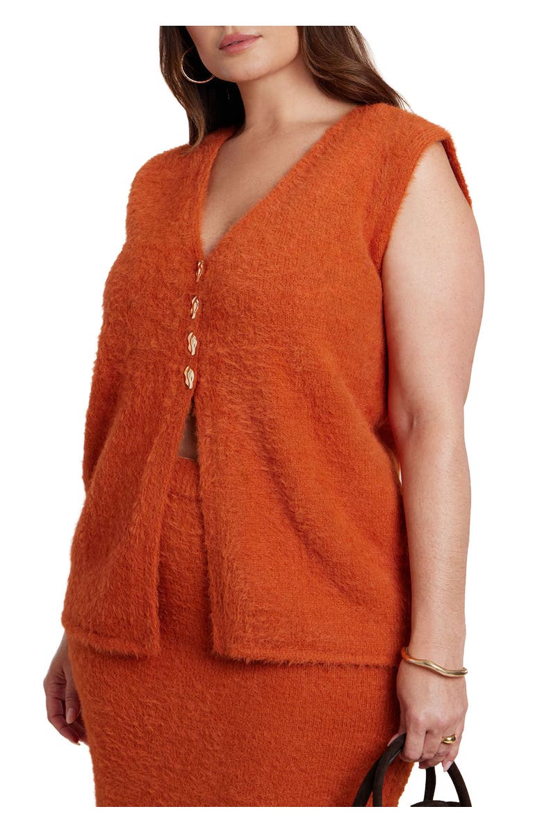 ELOQUII Fuzzy Sweater Vest, Main, color, Orange Bronze