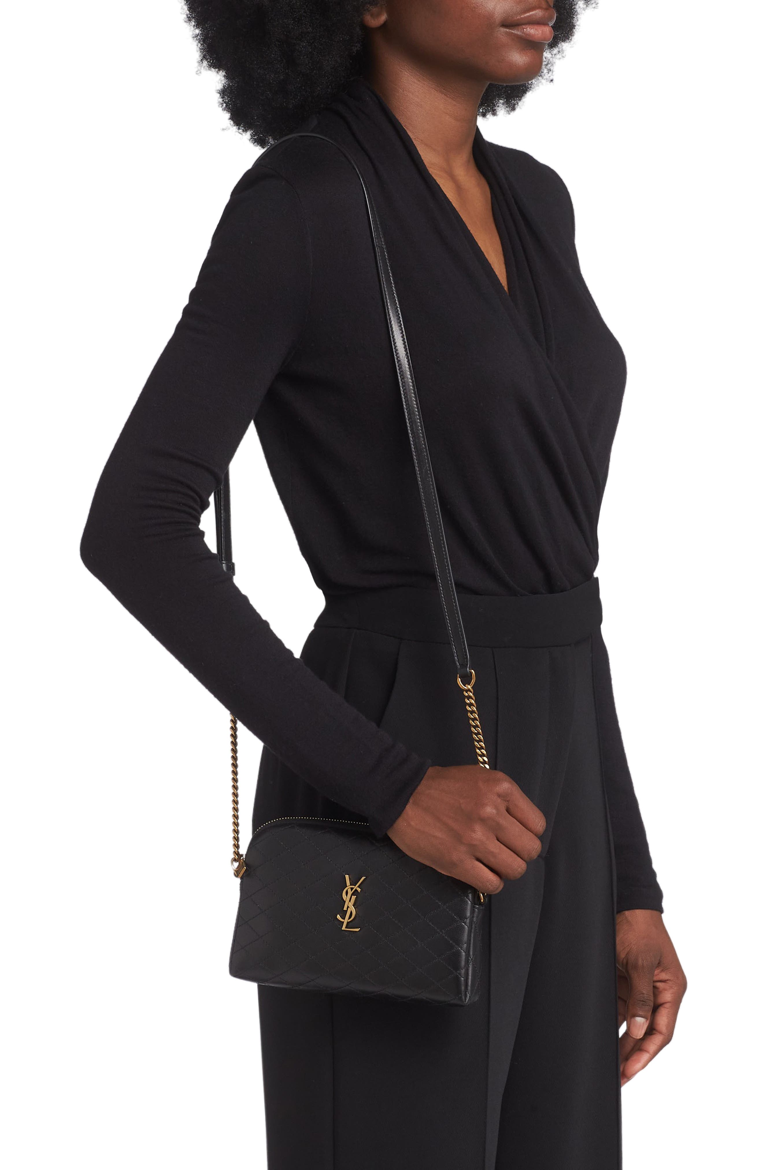 Saint Laurent Gaby Quilted Leather Crossbody Pouch, Alternate, color, 