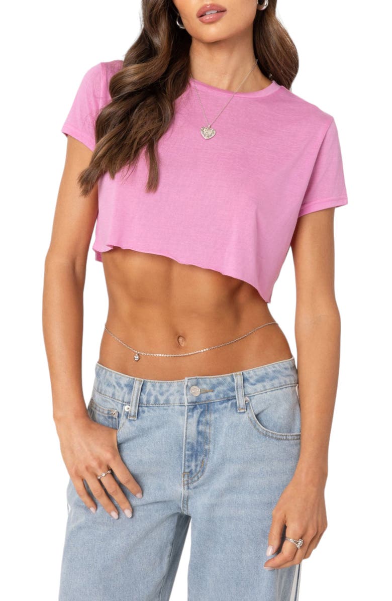 EDIKTED Seville Burnout Crop T-Shirt, Main, color, Pink