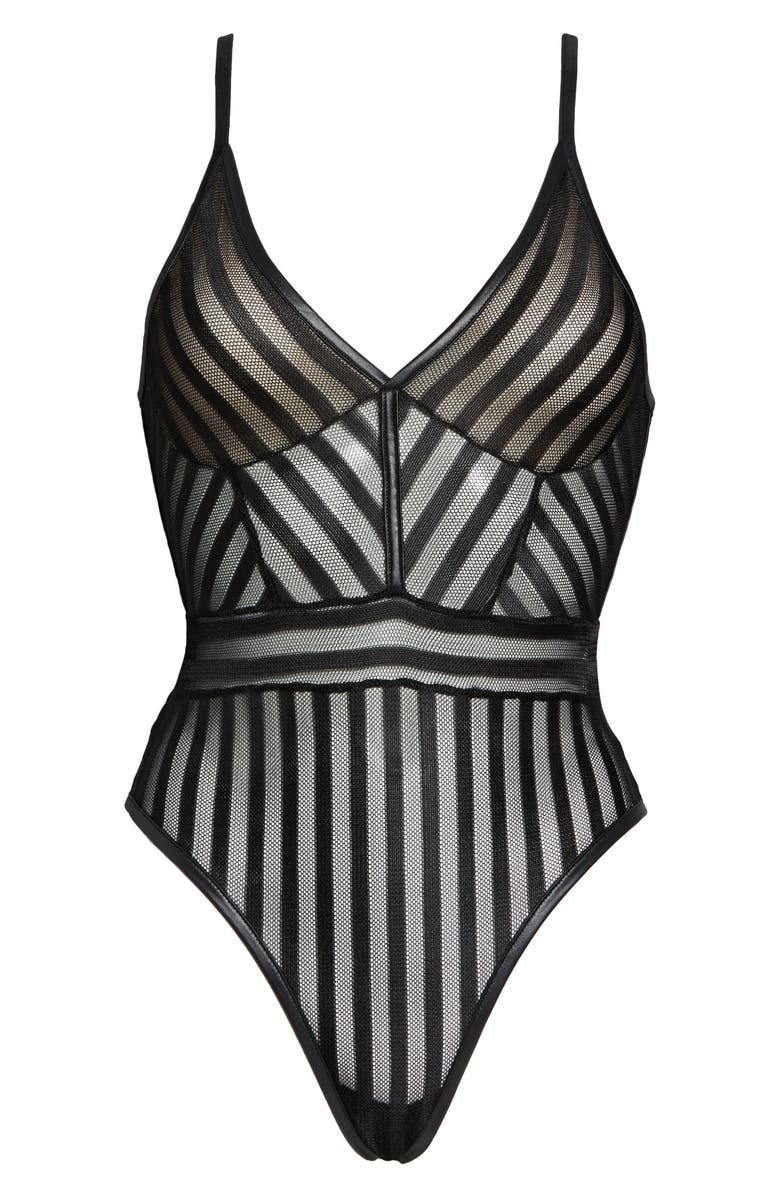 Mapale Stripe Mesh Bodysuit, Alternate, color, Black