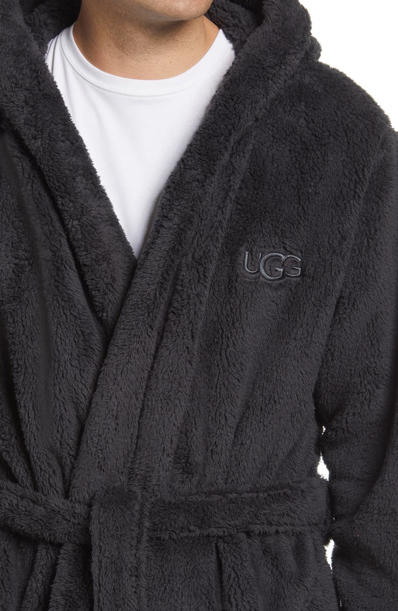 UGG<sup>®</sup> Beckett Fleece Hooded Robe, Alternate, color, Ink Black