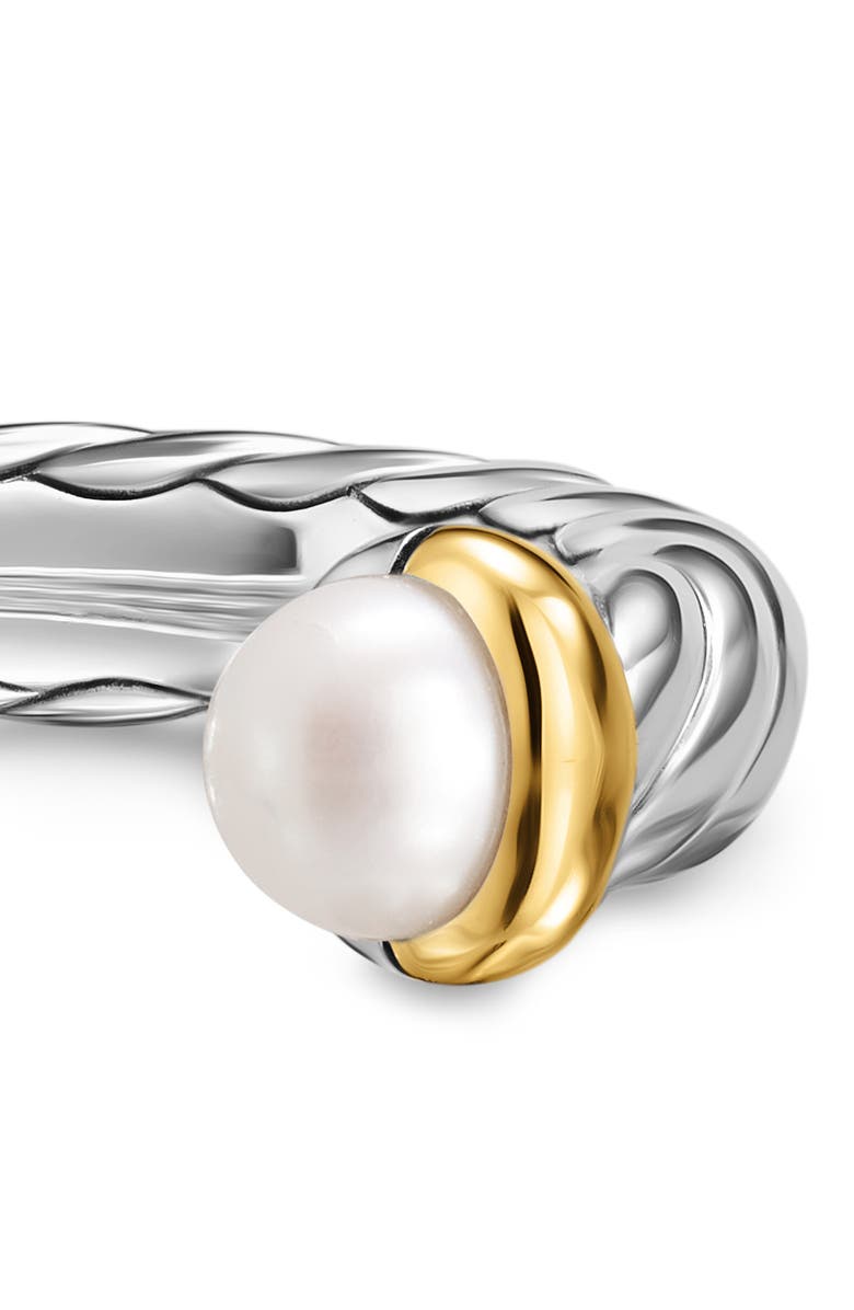 David Yurman Petite Cable Open Ring in Sterling Silver with 14K Yellow Gold, 3.4mm, Alternate, color, Pearl