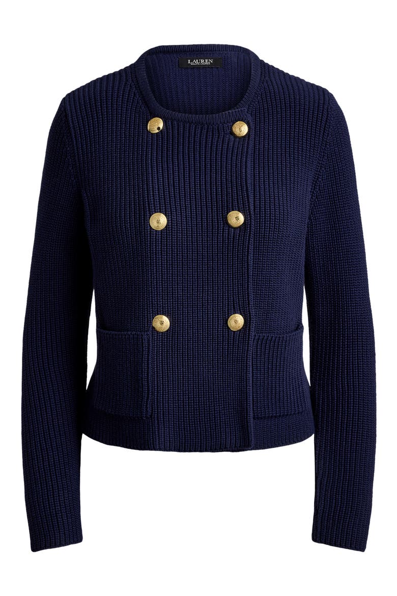 Double Breasted Combed Cotton Cardigan, Alternate, color, REFINED NAVY BLUE