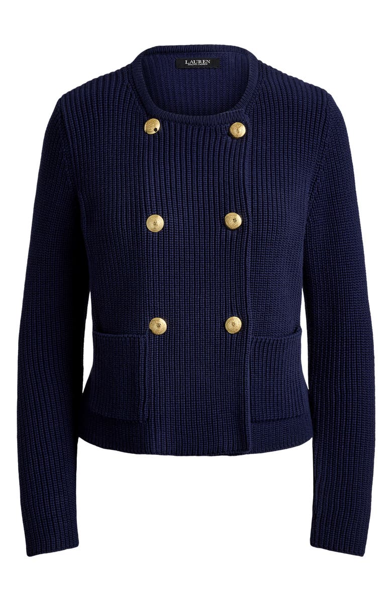 Lauren Ralph Lauren Double Breasted Combed Cotton Cardigan, Alternate, color, Refined Navy Blue