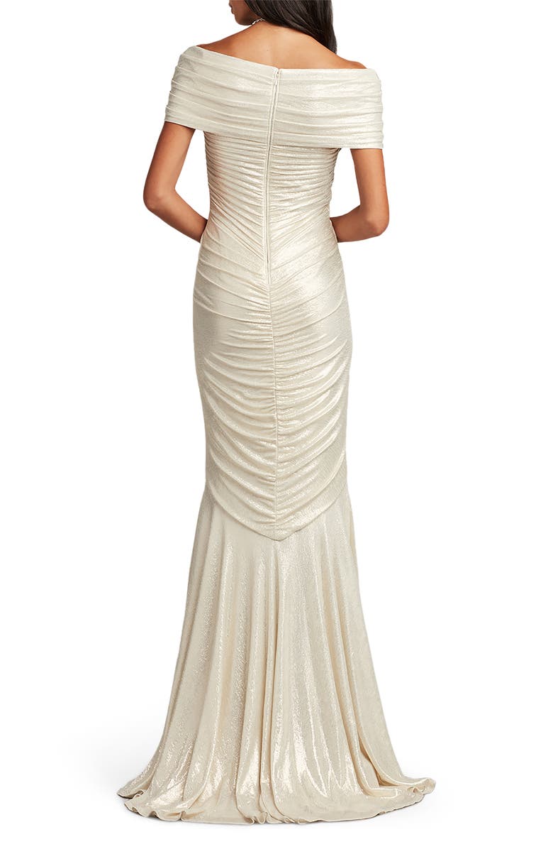 Tadashi Shoji Off the Shoulder Metallic Jersey Gown, Alternate, color, 