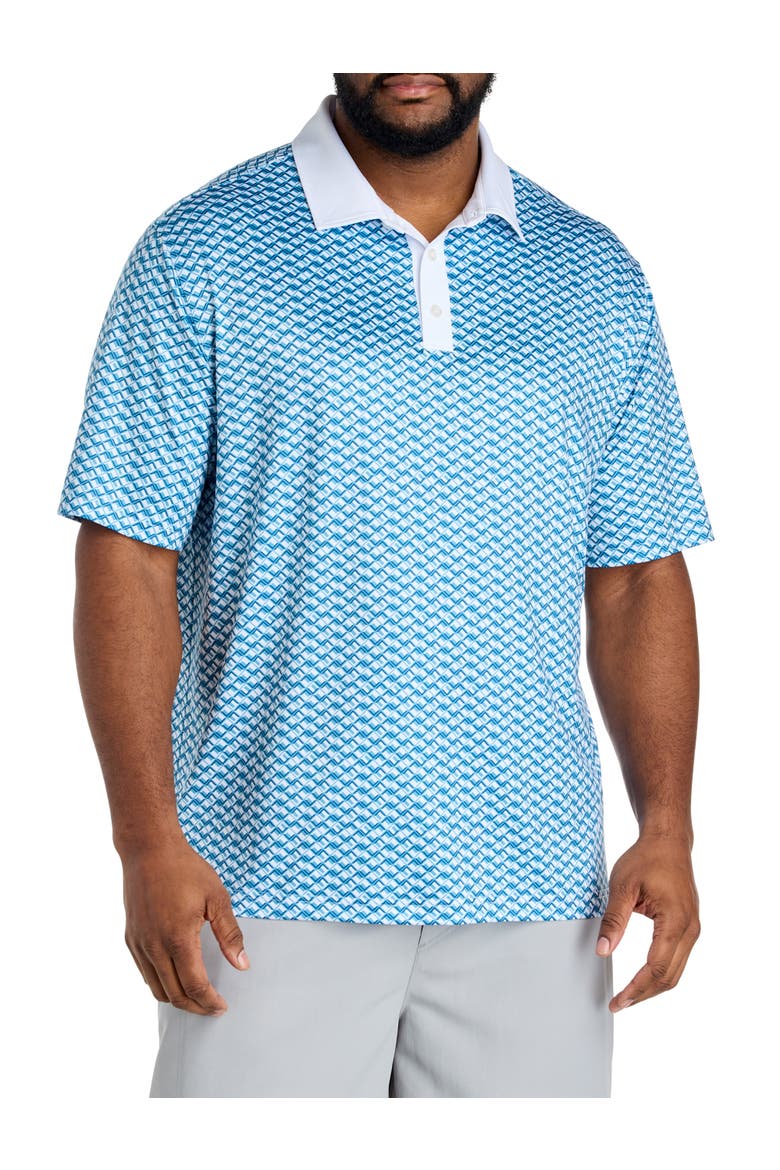 Big & Tall Contrast-Placket Diamond Printed Polo Shirt, Main, color, WARPED BLUE