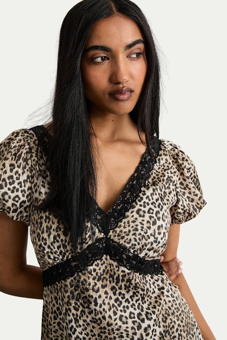 Printed Puff Sleeve Midi Dress, Alternate, color, Animal
