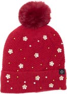 Nanette Lepore Scattered Embellished Faux Fur Pompom Beanie