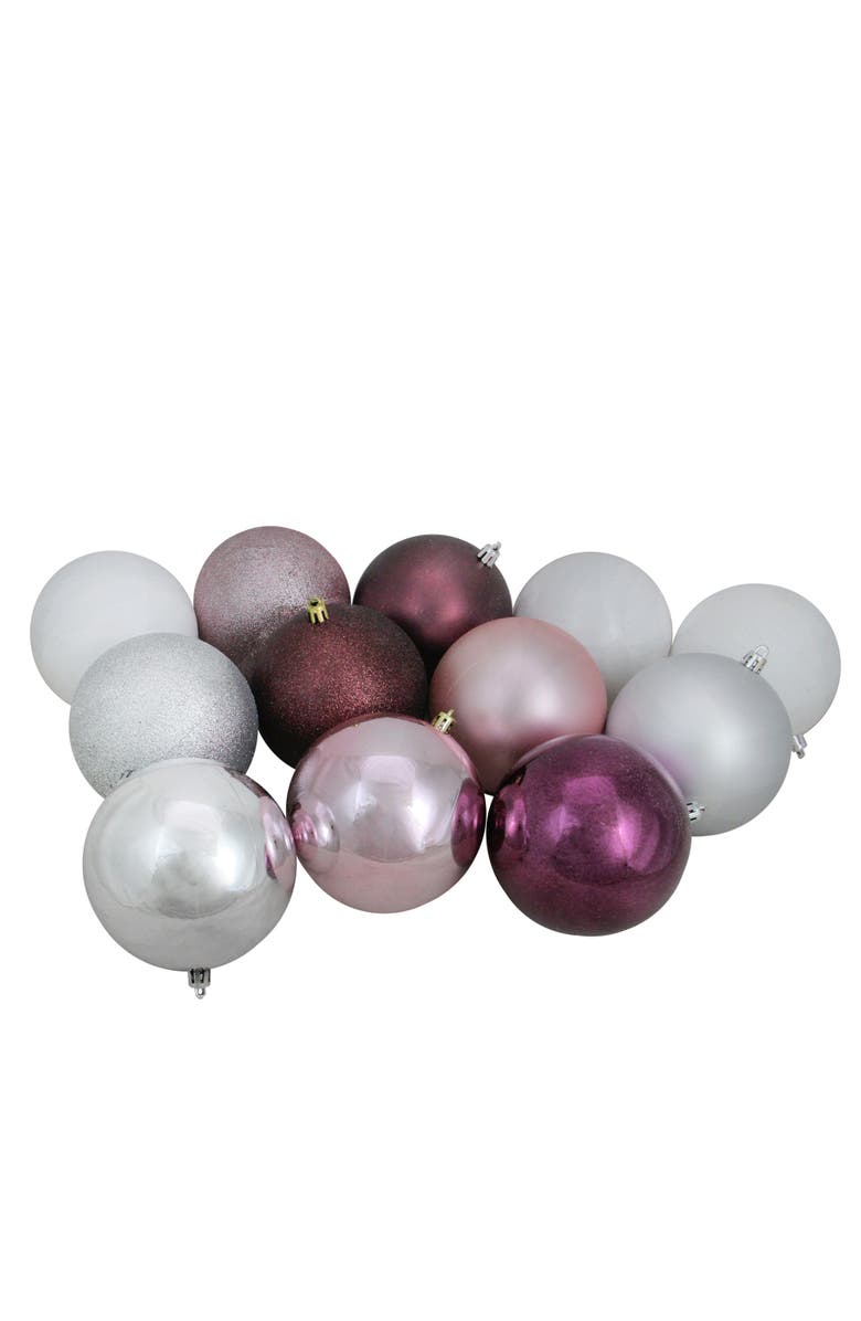 Northlight Shatterproof 3-Finish Christmas Ball Ornaments - 4" (101mm) - Pink and  Mulberry - 12ct, Main, color, 