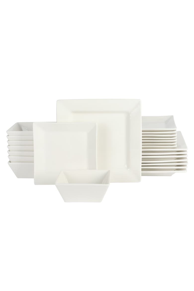 Zen Buffet Hard Square Porcelain Dinnerware Set, Main, color, White