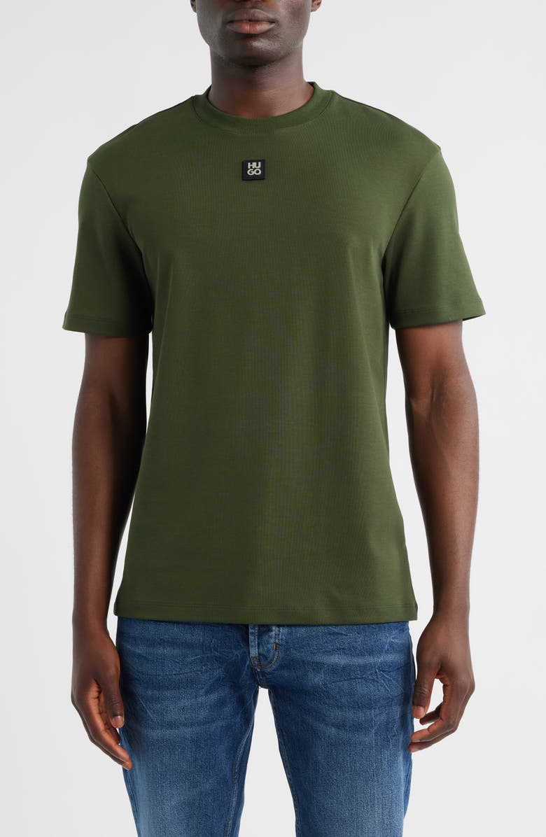 HUGO Dalile Logo Badge Cotton T-Shirt, Main, color, Dark Green