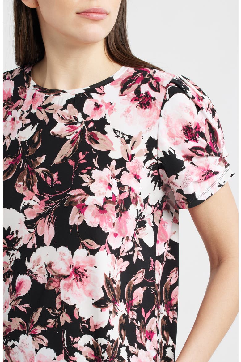 Floral Print Pleated Sleeve Top, Alternate, color, ANNE BLACK MULTI