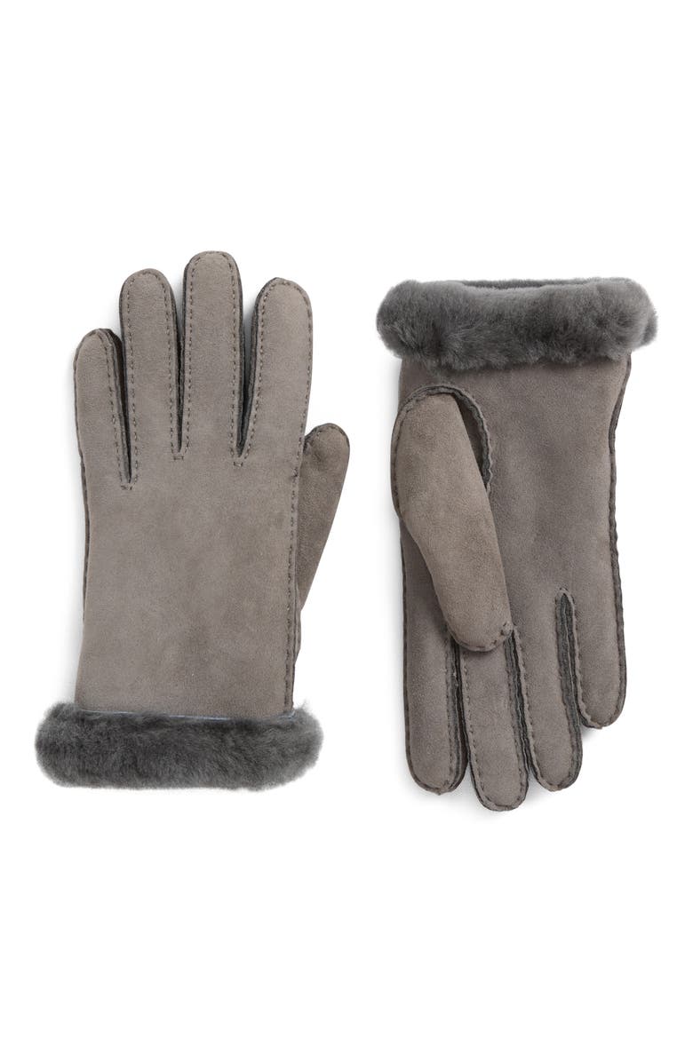 UGG<sup>®</sup> Classic Genuine Shearling Suede Gloves, Main, color, Charcoal