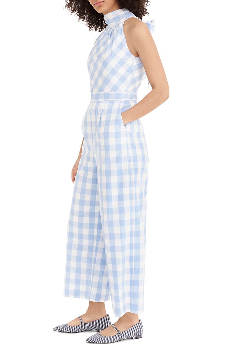 J.Crew Gingham High Neck Cotton Poplin Jumpsuit, Alternate, color, 