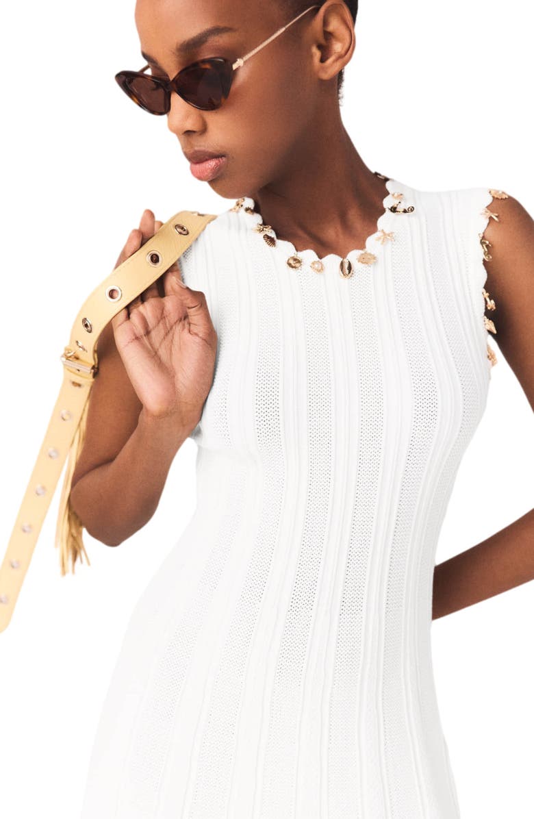 maje Knit dress with gold jewellery, Alternate, color, White