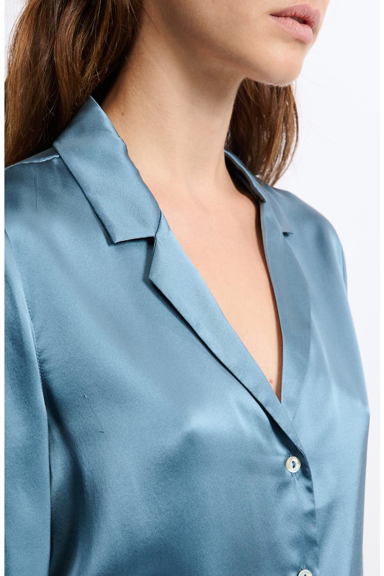 Pearly Silk Chemise Button-Up Pajama Shirt, Alternate, color, ENCRE