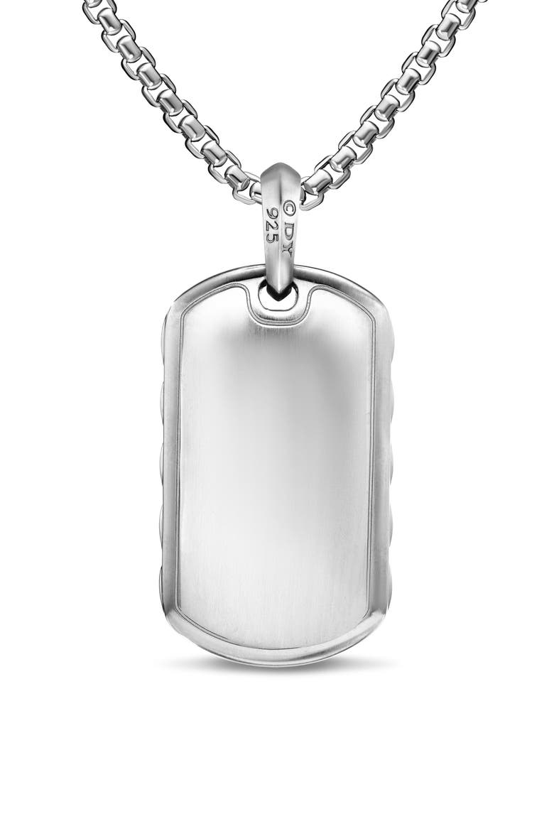 Sculpted Cable Tag in Sterling Silver with Diamonds, 35mm, Alternate, color, STERLING SILVER