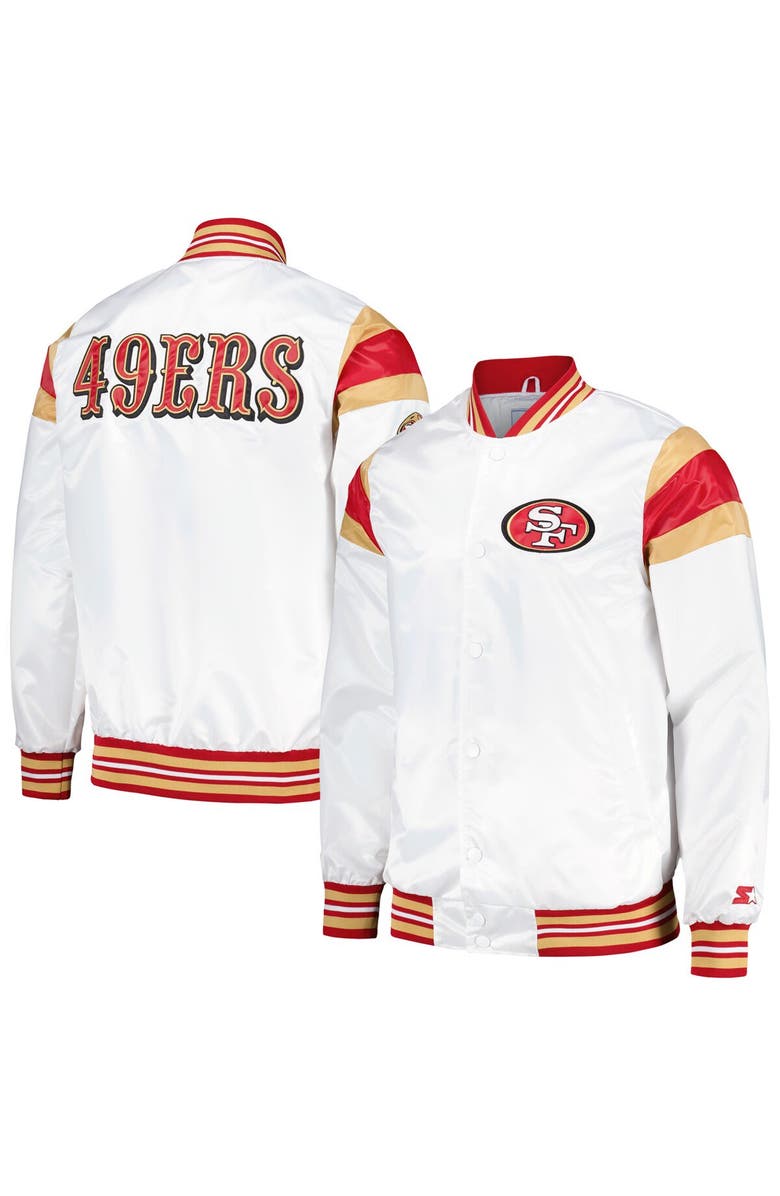 STARTER Men's Starter White San Francisco 49ers Satin Full-Snap Varsity Jacket, Main, color,