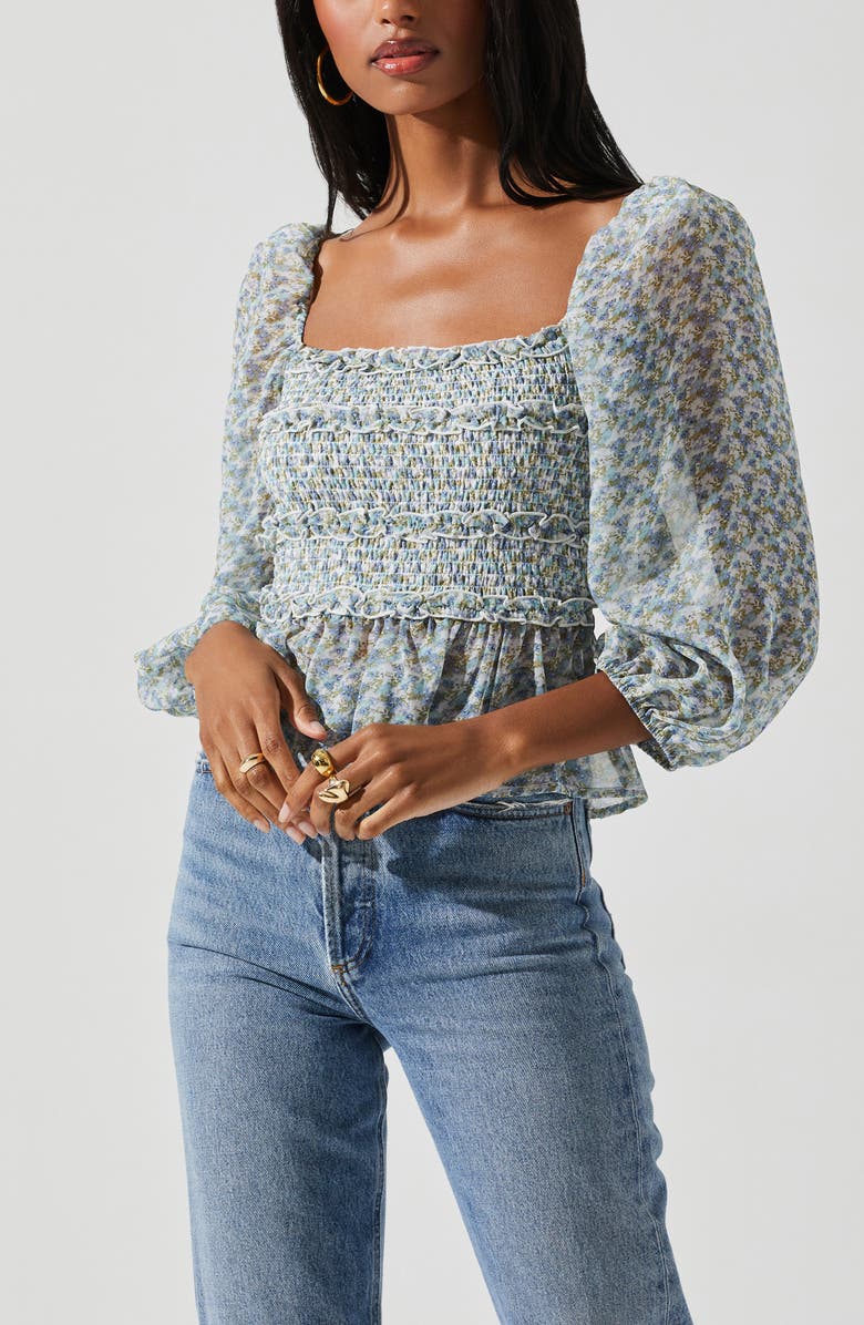ASTR the Label Floral Smocked Peplum Top, Alternate, color, 