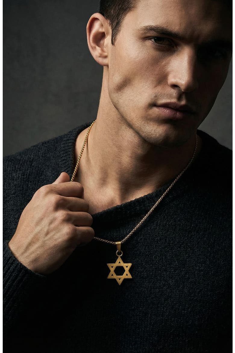 Men's Star of David Titanium Pendant Necklace, Alternate, color, GOLD