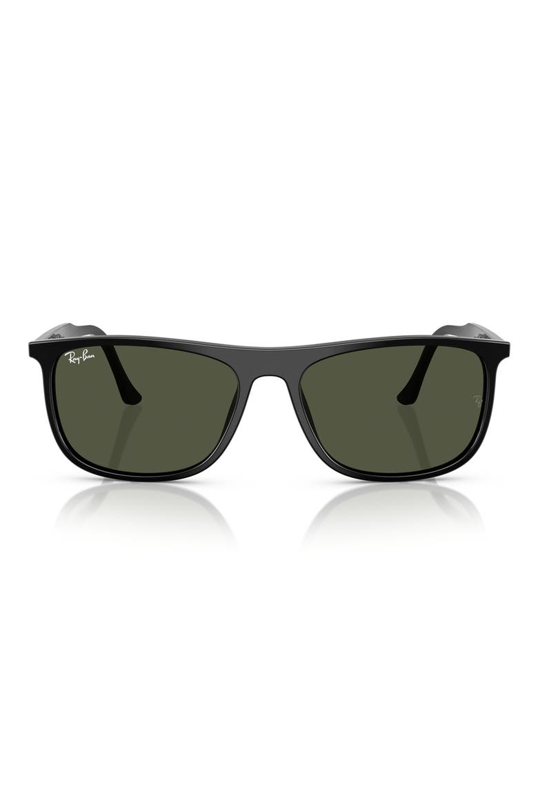 58mm Rectangular Sunglasses, Main, color, BLACK