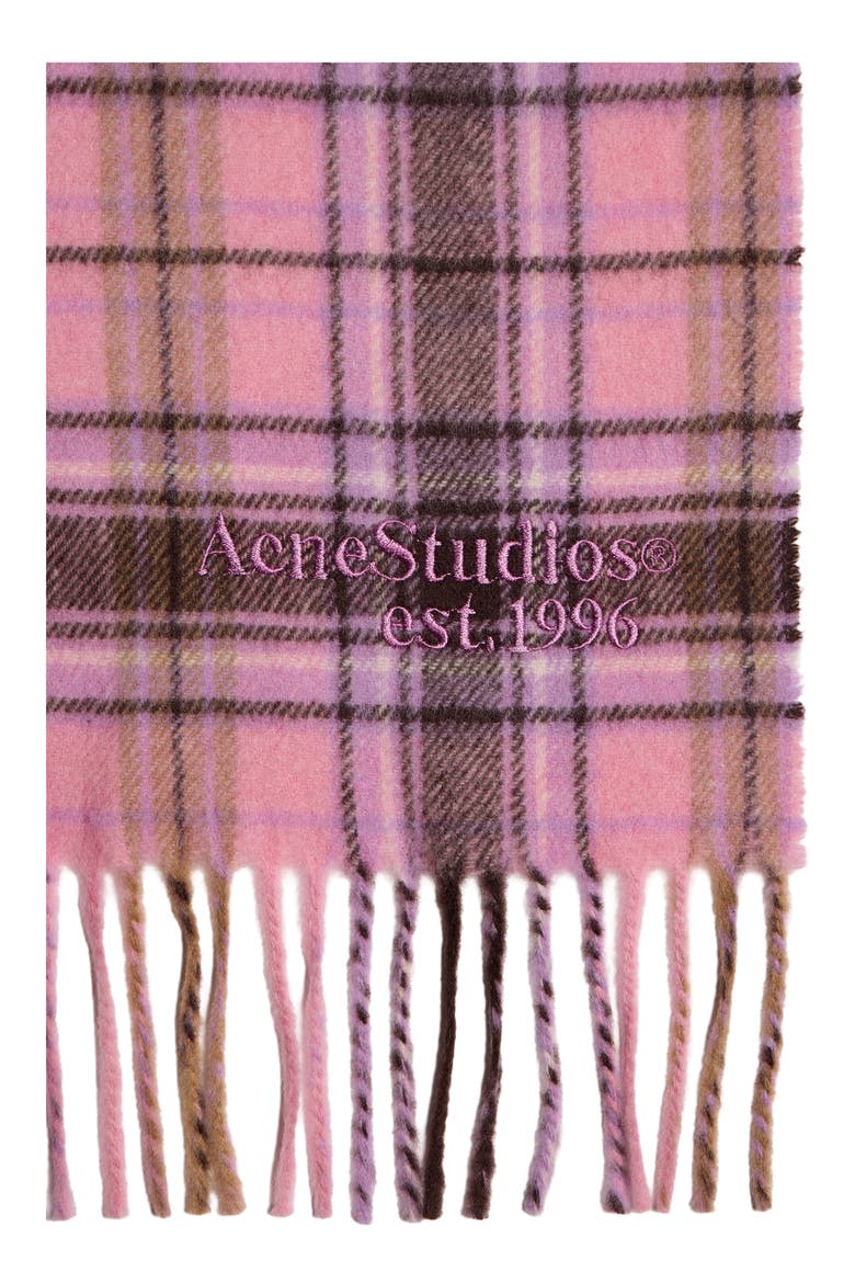 Canada Check Recycled Cashmere Blend Fringe Scarf, Alternate, color, PINK/ BLACK