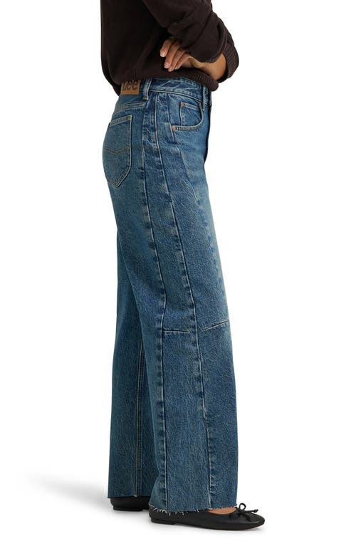 Lee Rider Low Slung Raw Hem Barrel Leg Jeans In Blue