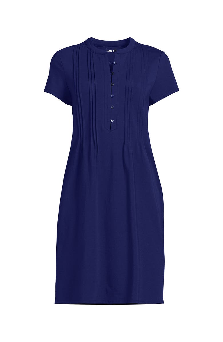Lands' End Cotton Modal Pintuck Short Sleeve Dress, Alternate, color, Midnight Sky