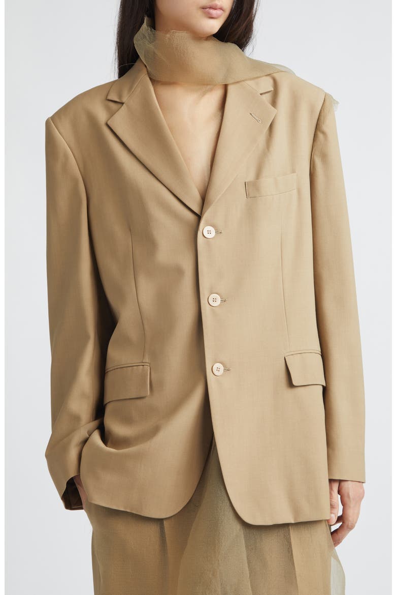 Piccolo Paradiso Organza & Wool Jacket, Alternate, color, BEIGE