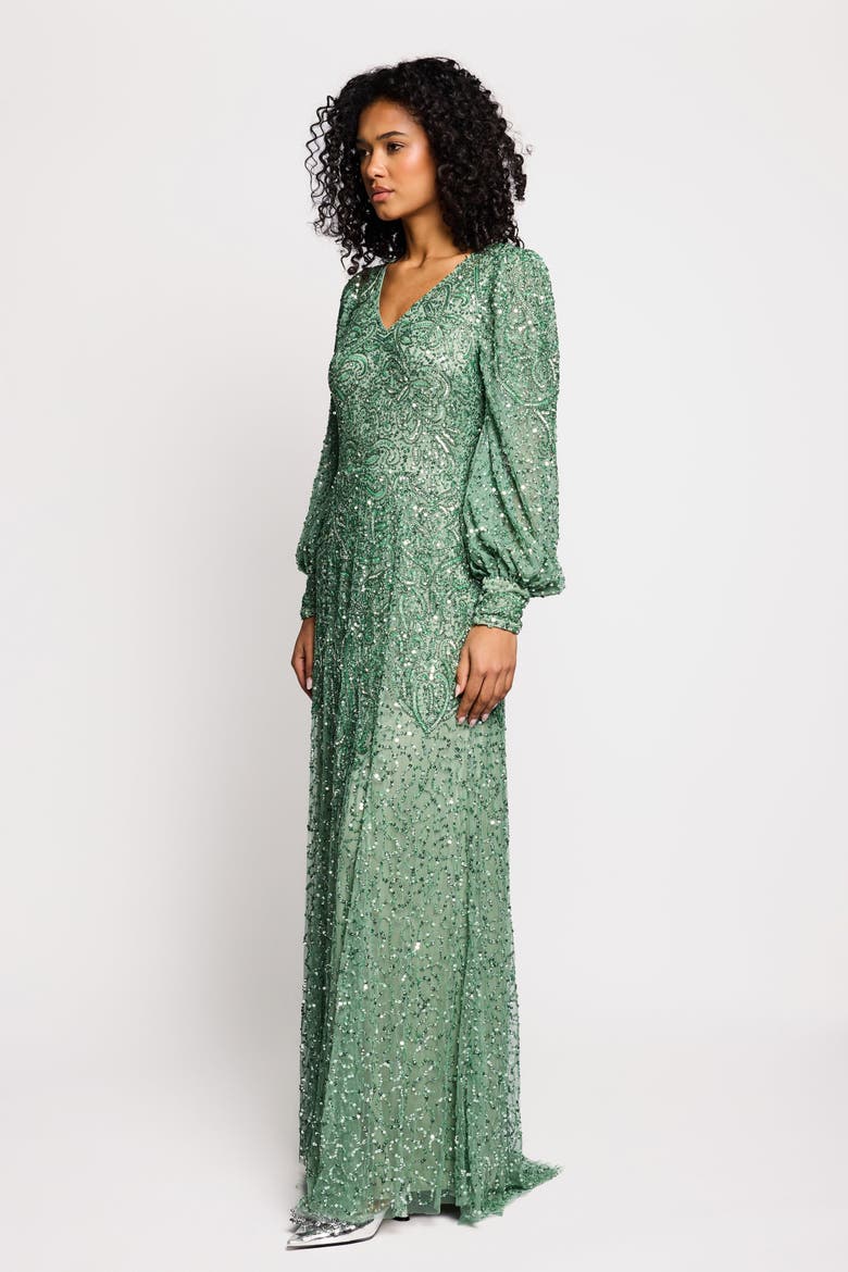 Embellished Sequins Net Gown, Alternate, color, GREEN