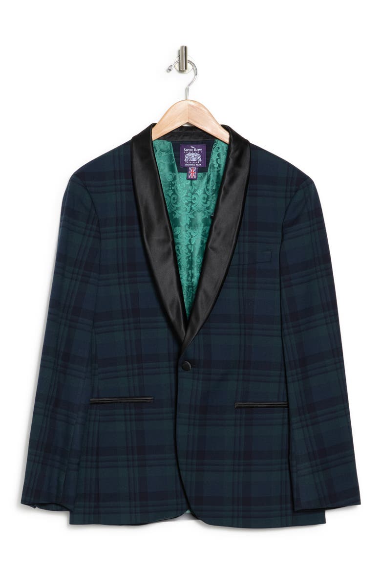 Blackwatch Plaid Satin Shawl Collar Jacket, Alternate, color, NAVY