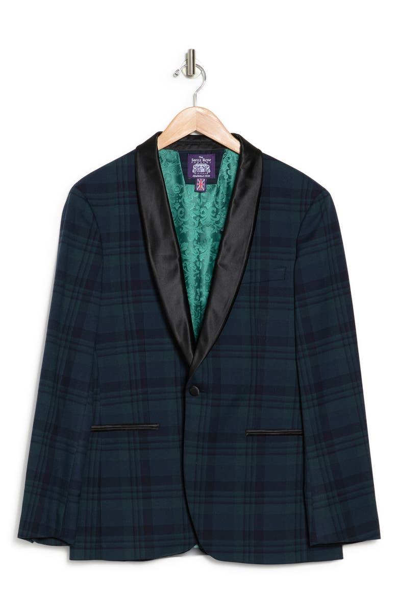 SAVILE ROW CO Blackwatch Plaid Satin Shawl Collar Jacket, Alternate, color, Navy