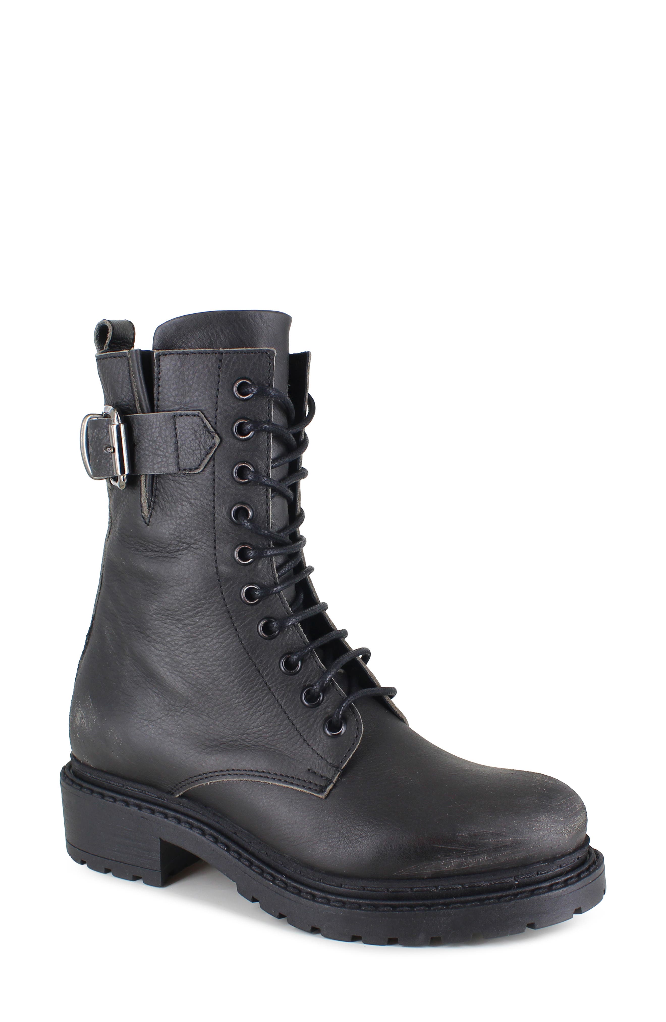 ZIGI Agatha Lace-Up Combat Boot, Main, color, Black Leather