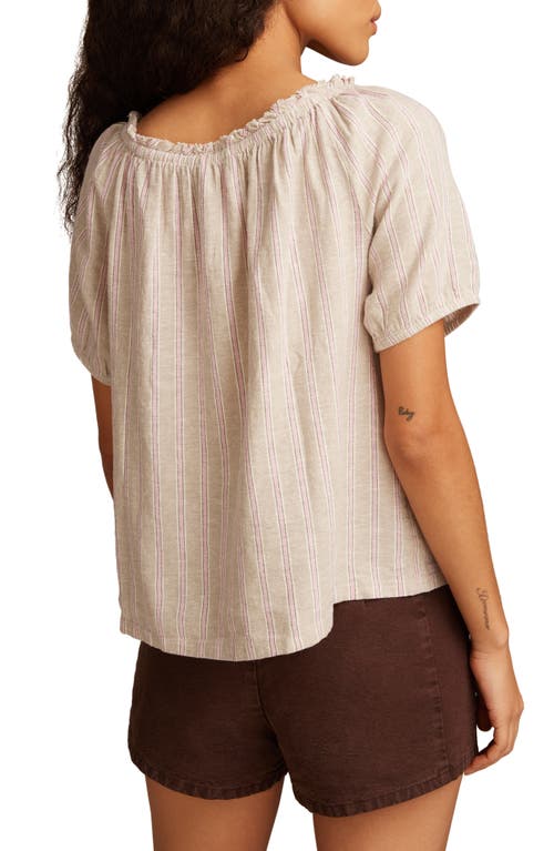 Lucky Brand Linen Blend Tie Neck Peasant Top In Neutral