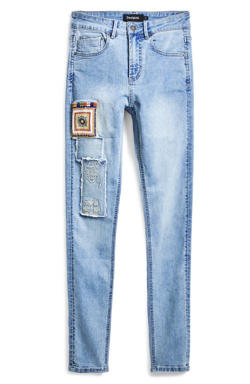 Desigual Embroidered Patch Skinny Jeans In Light Blue
