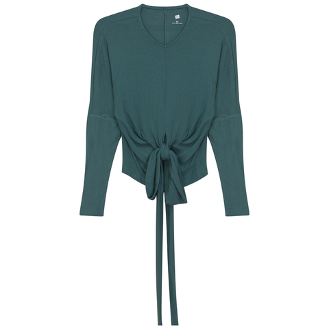 Ribbed Wrap Long Sleeve Stretch Top