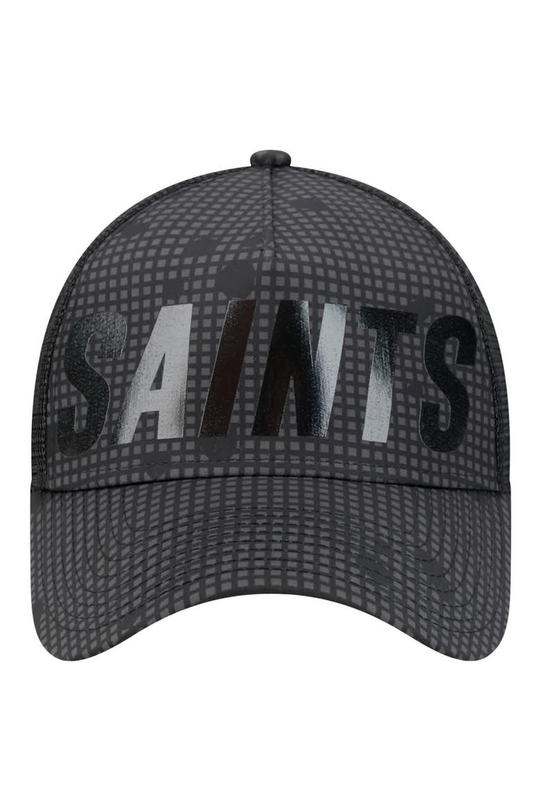 Men's New Era Black New Orleans Saints  Midnight Ink Tonal Text A-Frame Trucker 9FORTY Adjustable Hat, Alternate, color, Black