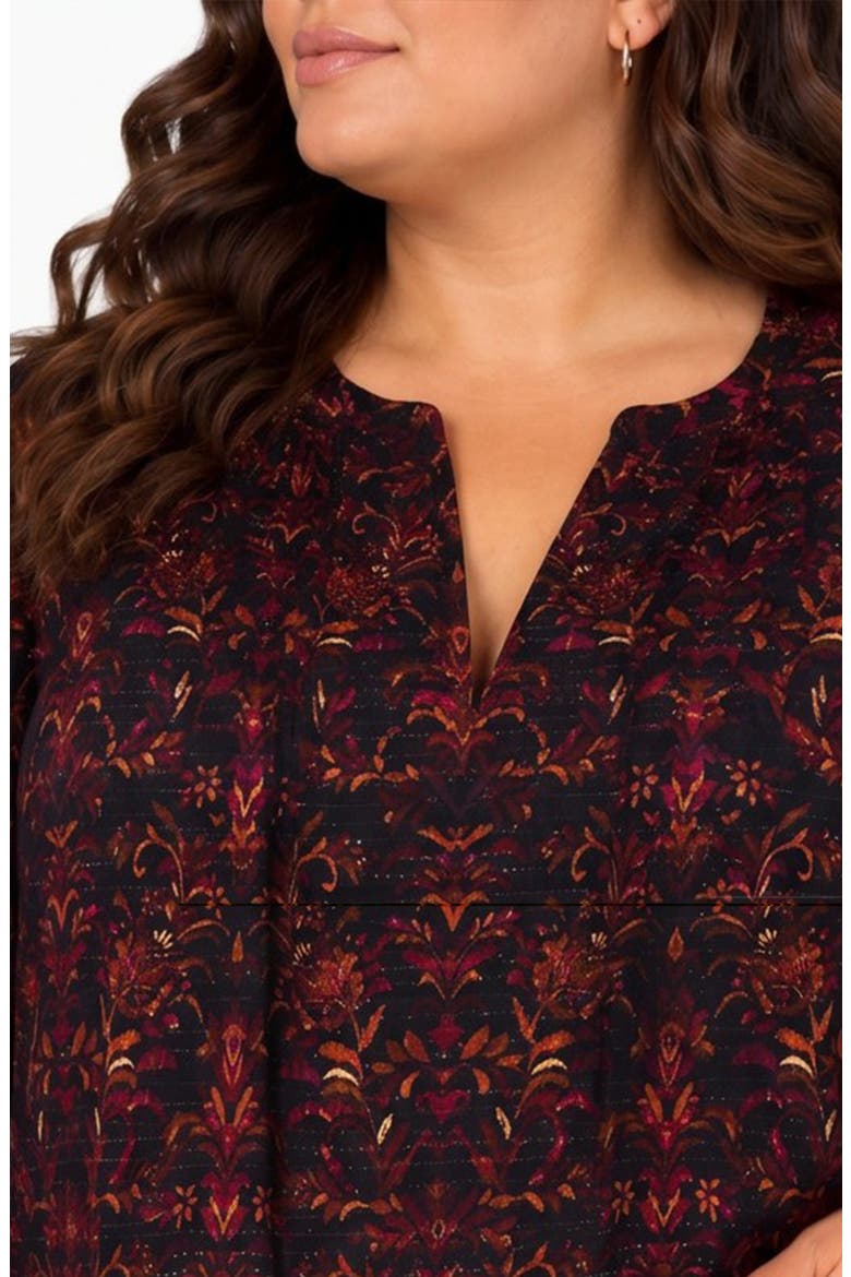 Pintucked Print Sateen Top, Alternate, color, BLK/ BURGNDY MLT